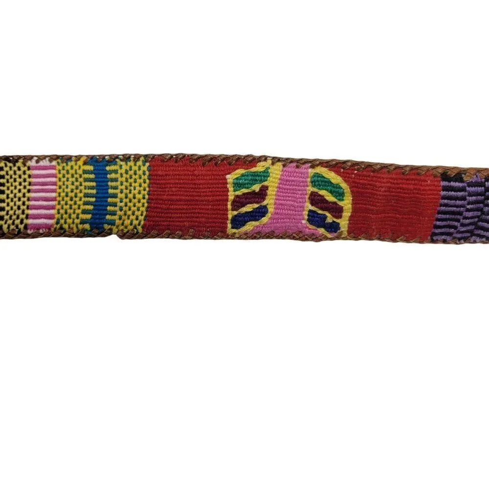 Vintage Handwoven Leather Patchwork Textile Belt M Southwestern‎ Colorful